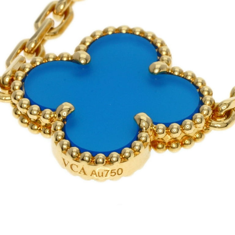 Pre-Owned Van Cleef & Arpels Alhambra 10P Blue Agate Necklace K18
