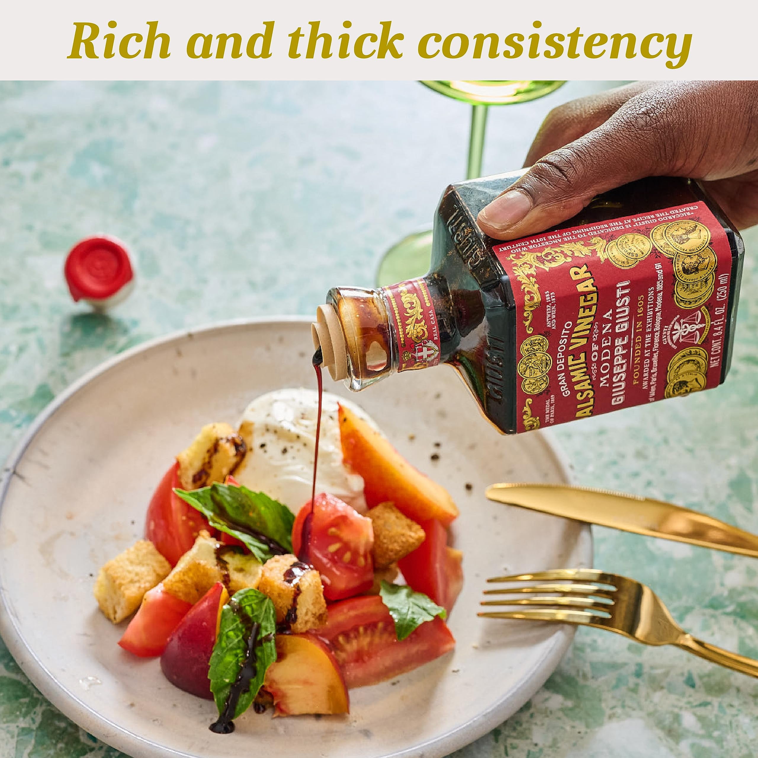 Giusti Italian Balsamic Vinegar of Modena IGP - 3 Gold Medals, Rich & Thick Gran Deposito Aceto Balsamico di Modena for Salads, Cheese & Finishing Touches, Made in Italy – 8.45 fl oz/250 ml -Pack of