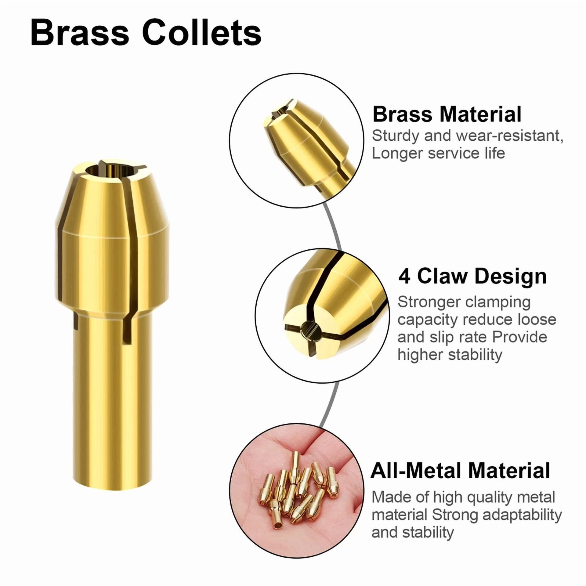 CIRCLE- 1Pc Keyless Drill Chuck+10Pcs Brass Collet+2Pcs Metal Nut For Dremel Rotary Tool
