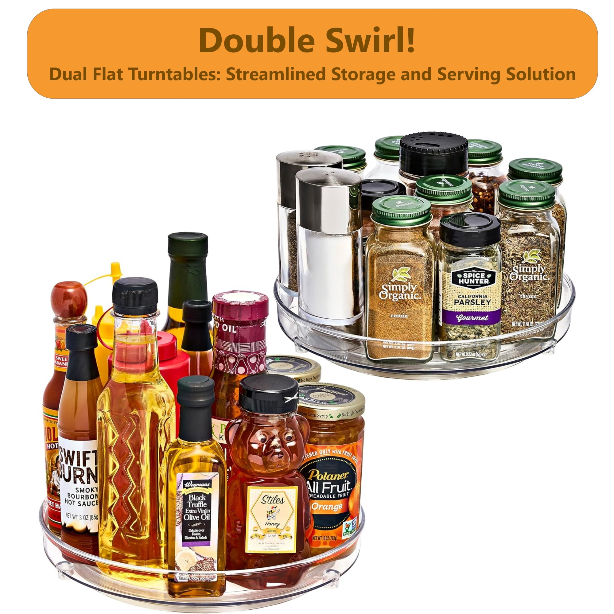 Sorbus 9-Inch 2-Tier Clear Lazy Susan with 2 Flat Turntables | Fridge, Pantry, Cabinet Organizers