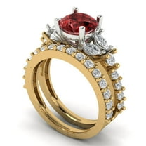 Clara Pucci 14K Yellow/White Gold 2.94 Natural Garnet Engraveable Engagement Ring   Wedding Band Set