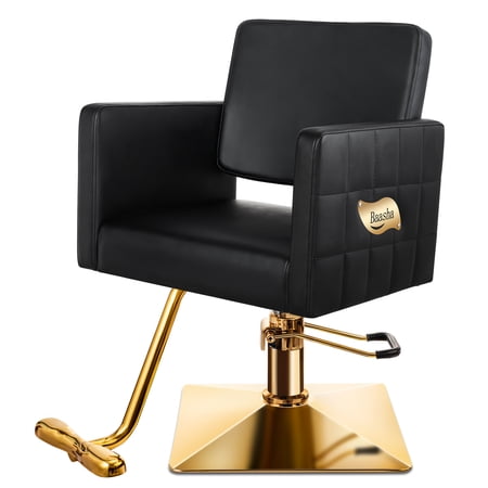 Baasha Salon Chair, Gold Salon Chair for Hair Stylist, Professional Hair Chair, Hair Salon Chairs with Heavy Duty Hydraulic Pump, Beauty Stylist Chairs for Salon - Black