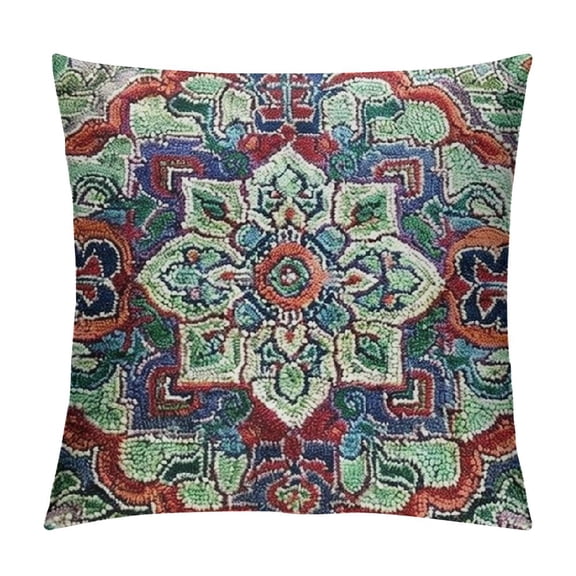 Boho Pillow CoverVintage Throw Pillow Covers Bohemian Antique Ethnic Decorative Pillow Cases Home Decor Square Pillowcase, Green Orange