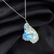 AA+ Ultra Blue Fire Raw Ethiopian Opal Rough Handmade Dainty Pendant Necklace For Women, Healing Chakra Crystals, Birthstone Jewelry, 925 Sterling Silver Chain 20 inch, Engagement Gift for Her