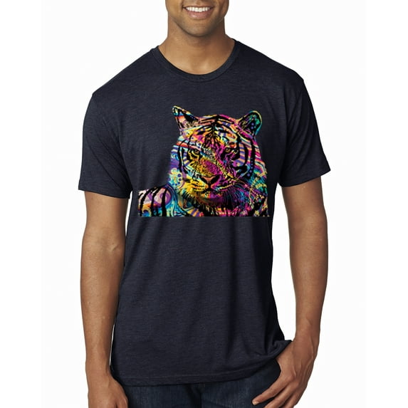 Wild Bobby Colorful Rainbow Siberian Tiger Animal Lover Men Premium Tri Blend Tee, Vintage Navy, XX-Large