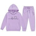 thumbnail image 3 of lnmuld Two Piece Solid Color Girls Fashion Hooded Sweatshirt Letter Graphic Print Cozy Winter Wear Everyday Outfit Set for Toddlers and Teens Size:2-3 Years, 3 of 4