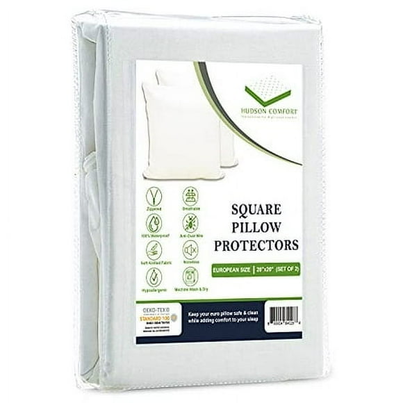 Hudson comfort 20x20 Oreiller Protecteur - 100% Imperméable à l'Eau, Empêche les Plumes de Popping, Couvre-Oreillers à Fermeture Éclair Carré Européen (2 Pack, 20x20 Pouces)