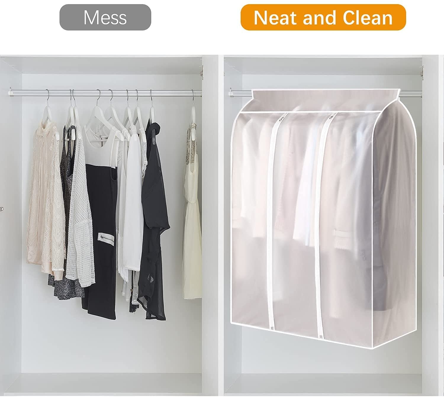ABPETE Garment Rack Cover, Dustproof Waterproof Garment Bags for Hanging Clothes Clothing Storage Bag with Zipper for Closet Storage, Hanging Shirts, Coats, Dresses, Suits, Seal Closets(2 Pcs 50'')
