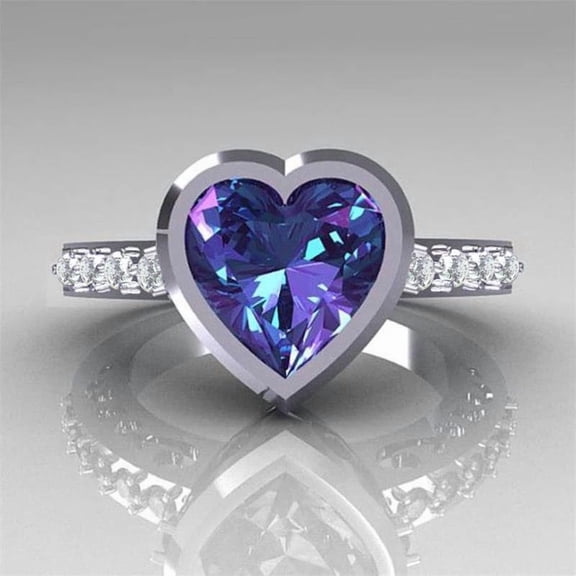 Purple Zircon Crystal Ring For Women Lovely Heart Shape Excellent Quality Beautiful Jewelry Romantic Valentine's Day Gift