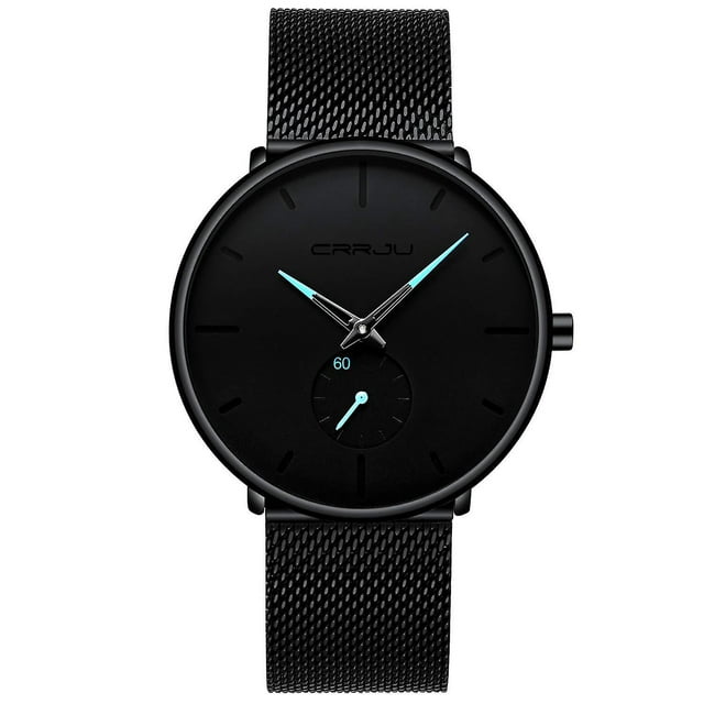 Reloj para hombre, relojes de pulsera de lujo ultrafinos negros para hombres de negocios, reloj de pulsera resistente al agua con banda de malla