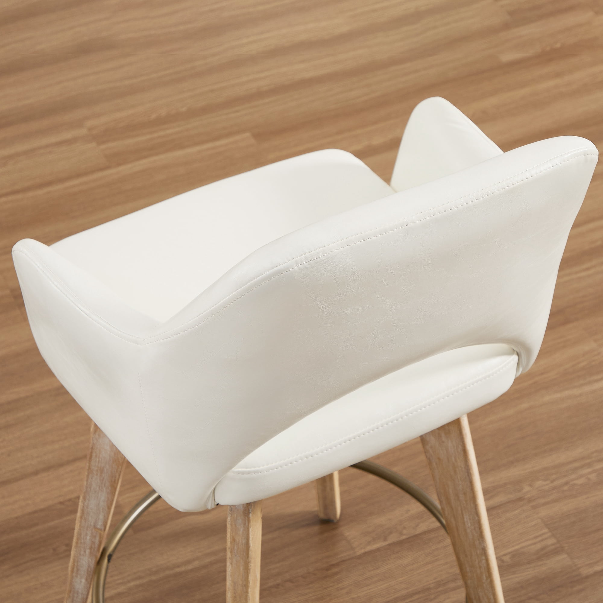 Zesthouse 26.8″ Swivel Counter Height Bar Stools Set of 2, Upholstered Faux Leather Bar Stools with Back and Wood Legs, Mid Century Modern Barstool Island Chairs for Kitchen Counter, Cream