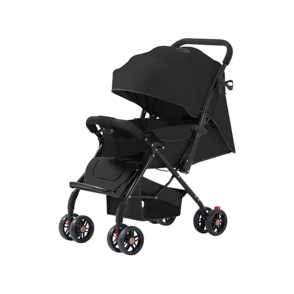 Lightweight Portable Baby Stroller, Two-Way Reversible Handle Stroller with Full Recline Seat, UV Protection Canopy & Storage Basket for Newborn Toddlers