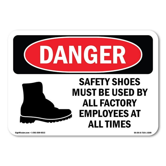 OSHA Danger Sign - Safety Shoes Must Be Used By All Employees | Plastic Sign | Protect Your Business, Construction Site, Shop Area |  Made in The USA