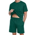 thumbnail image 4 of Mens 2 Piece Outfit Summer Vacation Beach Set Casual Short Sleeve Shirt and Shorts for Men Green XL, 4 of 7
