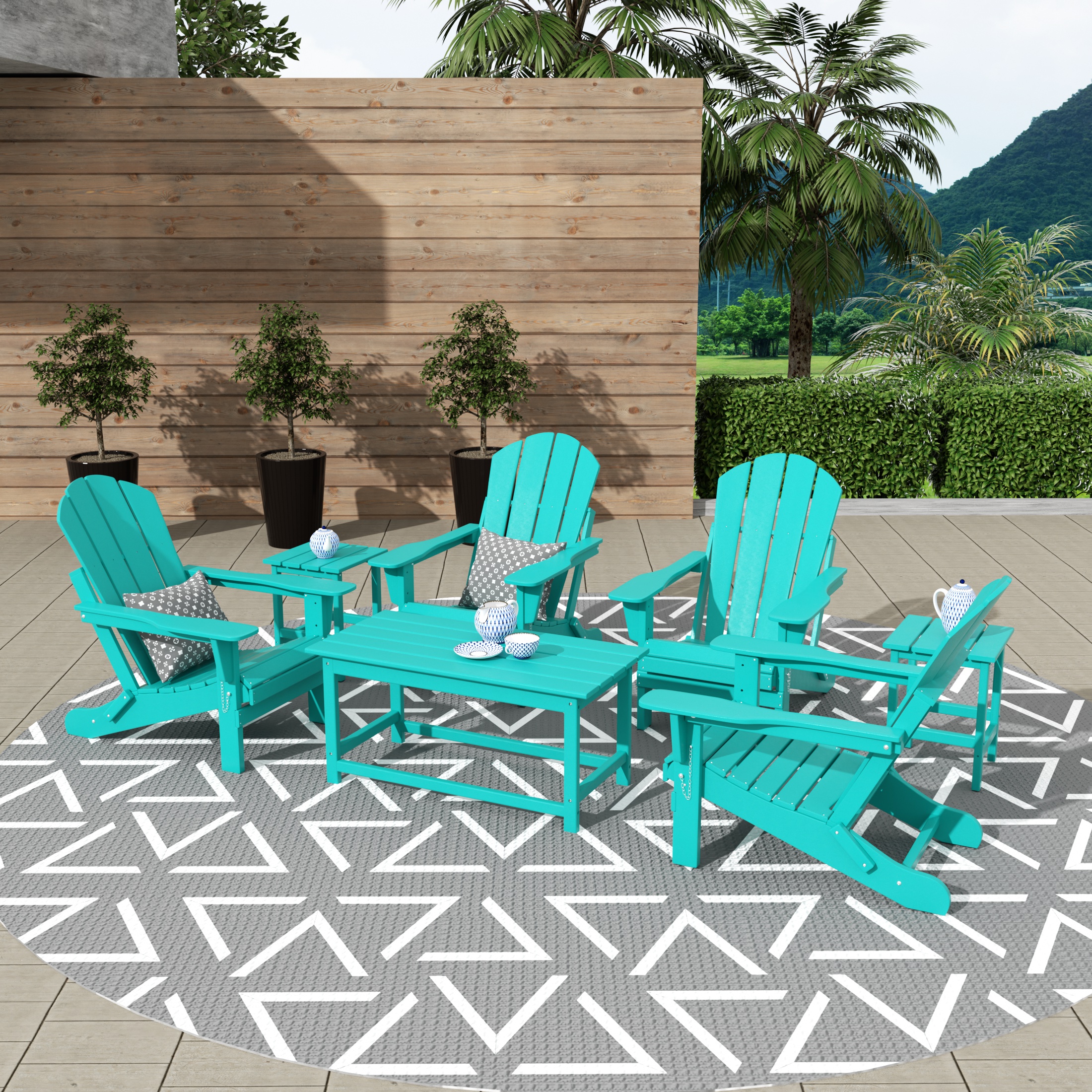 WestinTrends Malibu 7-Pieces Outdoor Patio Furniture Set, All Weather Outdoor Seating Plastic Adirondack Chair Set of 4, Coffee Table and 2 Side Table, Turquoise - image 2 of 7