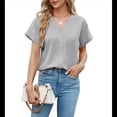 thumbnail image 1 of Camisas de Corta para Mujer, Cuello en V, Camisas con Botones, Gris , Talla S, 1 of 9