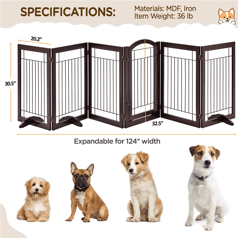 Alden Design 32.5" Tall Foldable Pet Gate with 3 Support Feet, Espresso