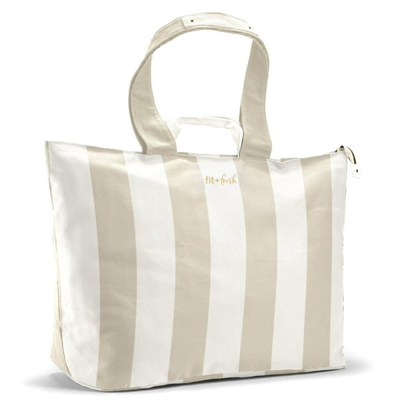 Fit   Fresh All The Things XL Tote Bag, Travel & Overnight Bag, Taupe Stripe