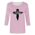 thumbnail image 4 of HOMBOM Summer Tops For Women 2024 3/4 Sleeve Pink Easter Cross Print Crew Neck Shirts Easter Shirts For Women L, 4 of 4