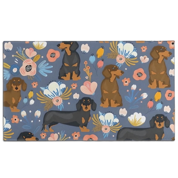 Dachshund and Flower Door Rugs,Washable Non Slip Door Mats Indoor,Decorative Door Mats,Entry Mat Indoor for Entrance,Bedroom,Kitchen,Bathroom,17"x30"
