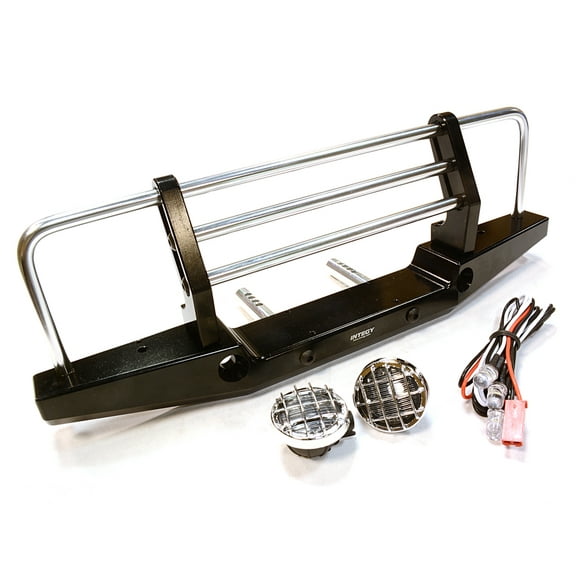 Integy RC Toy Model Hop-ups C26375BLACK Realistic Metal Front Bumper with LED for Axial SCX-10 43mm Mount