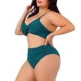 thumbnail image 5 of Agnes Orinda Women's Plus Size 2 Piece Swimsuit Adjustable Spaghetti Straps High Waisted Bathing Suit Tummy Control Bikini Set 1X Blue Green, 5 of 6