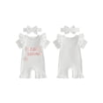 thumbnail image 2 of BemeyourBBs Newborn Baby Girls Little Sister Outfit Waffle Knit Ruffle Romper Little Sis Letter Embroidery 3D Floral Short Sleeve Infant Bodysuit Jumpsuit Headband Cute Baby Girl Summer Clothes, 2 of 9