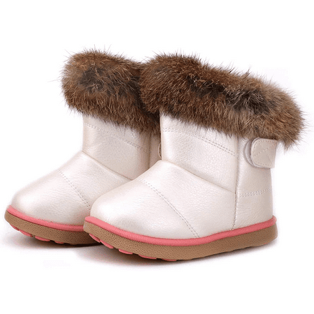 

Girls Warm Leather Hook & Loop Fastener Snow Boots Outdoor Shoes Autumn Winter