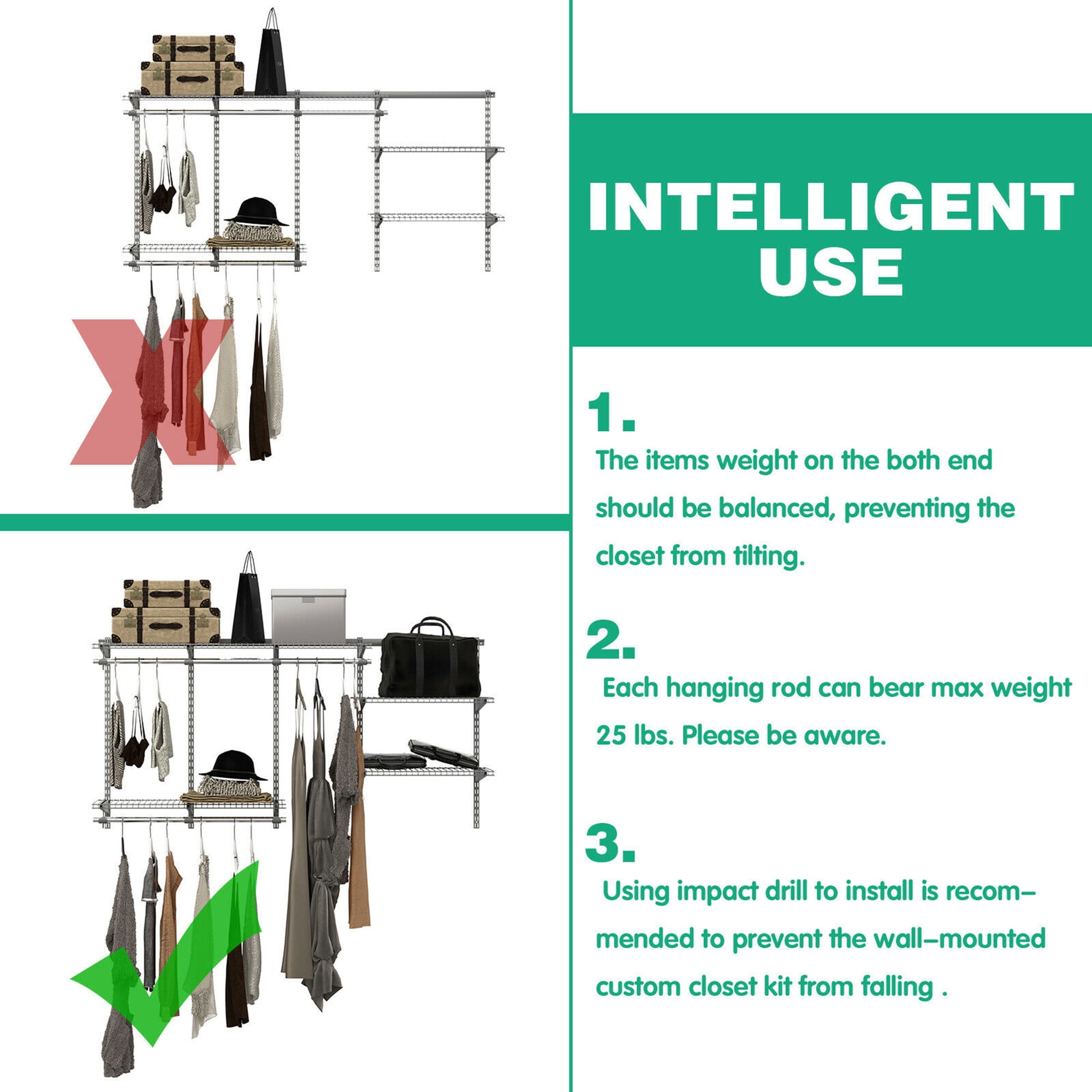 Dropship Custom Closet Organizer Kit 3 To 5 Feet Wall-Mounted Closet System  With Hang Rod to Sell Online at a Lower Price