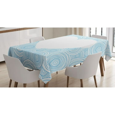 Vintage Blue Tablecloth, Randomly Nested Concentric Circles Pattern with a Blank Heart Icon, Rectangular Table Cover for Dining Room Kitchen, 60 X 90 Inches, Pale Blue and White, by Ambesonne