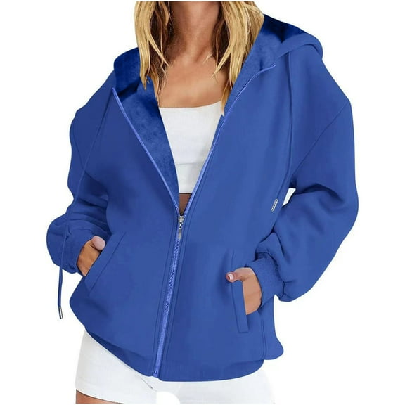QUINDOS Womens Hoodies Zip up Full Zip Womens Sweatshirts Plus Size Casual Plain Long Sleeve V-neck Pullover Tops