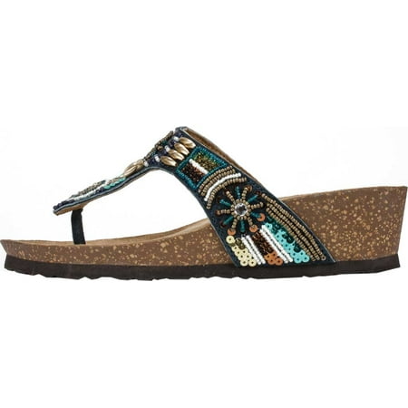 

Women s White Mountain Brilliant Beaded Thong Sandal Navy/Multi Leather 9 M