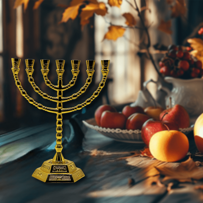 Gold Menorah with 12 Tribes of Israel Design photo 5