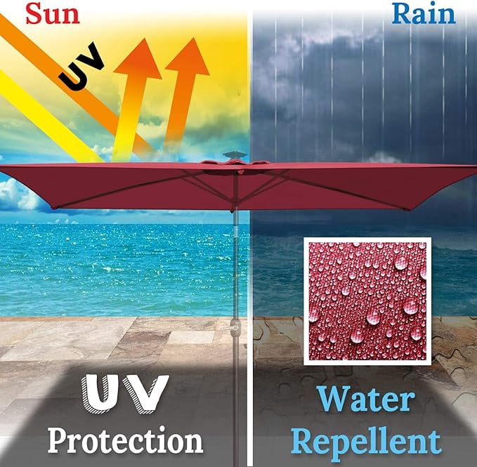 ALUVIERA 6-Rib 10'x6.5' Solar Patio Umbrella Replacement Canopy cover for Outdoor