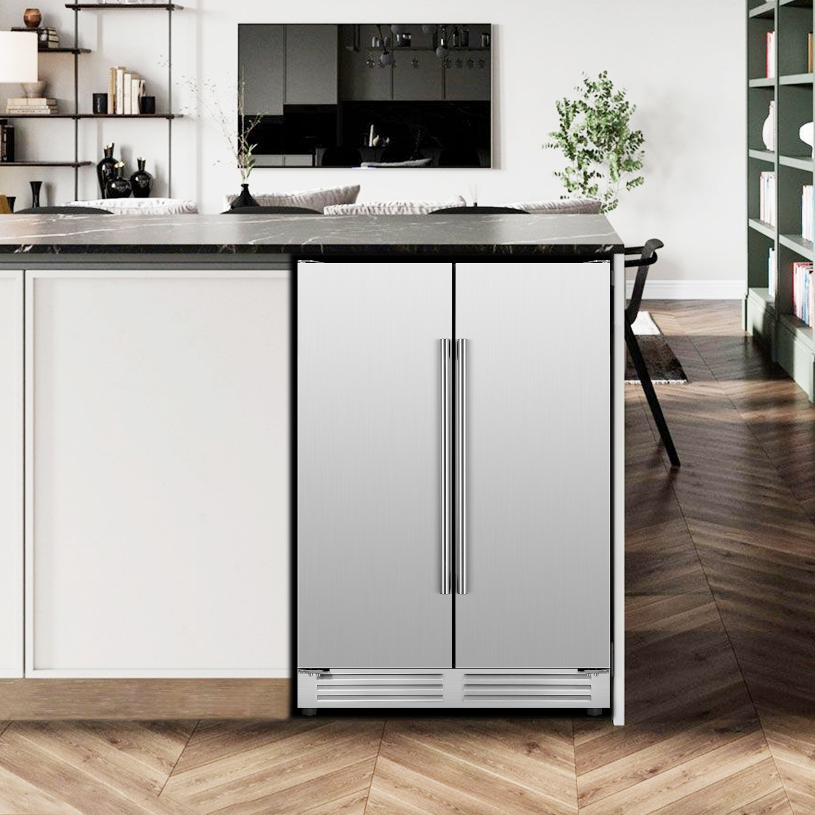 TITTLA  Beverage Refrigerator,24 Inch Wide,Dual Zone 120 Cans Built in Wine Fridge Cooler,Double Stainless Steel Doors