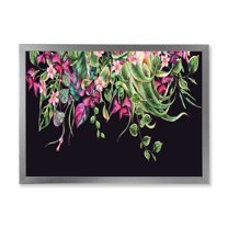 Designart 'Floral Tropical Leaves On Black Background' Farmhouse Framed Art Print