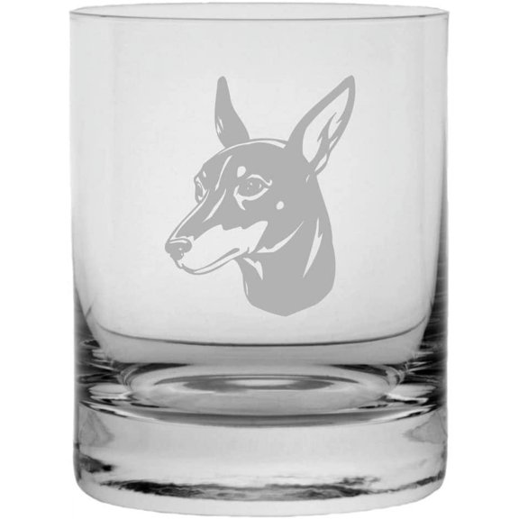 Toy Manchester Terrier Dog Themed Etched 11oz Crystal Rocks Whisky Glass