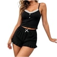 thumbnail image 4 of Loungewear for Women,Camisole Pajamas Set for Women Lace Trim Crop Top with Ruffle Shorts Sleepwear 2 Pieces Pjs Lounge Sets, 4 of 5
