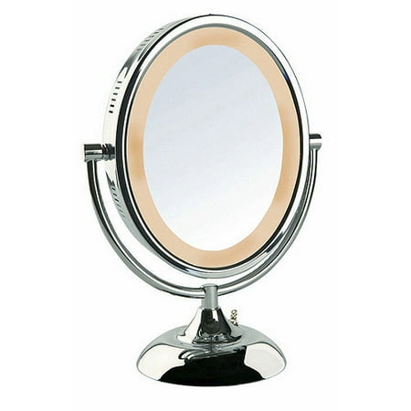 Jerdon 8" Tabletop 2-Sided Swivel Oval Halo-Lighted Vanity Mirror with 8x Magnification, 13.75" Height, Chrome