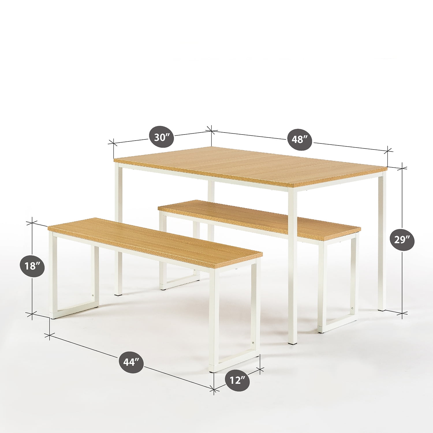 Zinus Louis 48" White Metal Dining Table with Benches, 3 Piece Indoor Dining Set