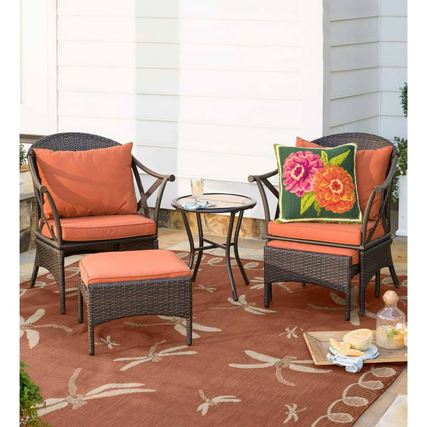 Wicker Patio 5 Piece Set With 2 Chairs, Patio Furniture Set Outdoor Chairs With Ottomans