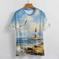 thumbnail image 3 of Lighthouse Sunrise Coast Scenery Pale Blue Tan Women's T-Shirt Short Sleeve T Shirts Tops Tee Ladies Loose T, 3 of 6