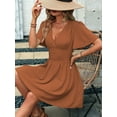 thumbnail image 6 of Women V Neck Mini Dress Summer Ruffle Sleeves A Line Elastic High Waist Flowy Swing Dresses Caramel Color XXL, 6 of 7