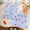 thumbnail image 3 of Faraee Toddler Girl Clothes Baby Strawberry Print 2 Piece Stripe Summer Outfits Ruffle Hem Vest Shirt Tank Tops Shorts Set (18-24M,Blue), 3 of 7