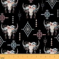 Castle Fairy Bull Skull Fabric by the Yard 5 Yard,Bohemian Aztec Sewing Fabric,Chic Flower Fabric for Sewing,Luxury Teens Bedroom Decor