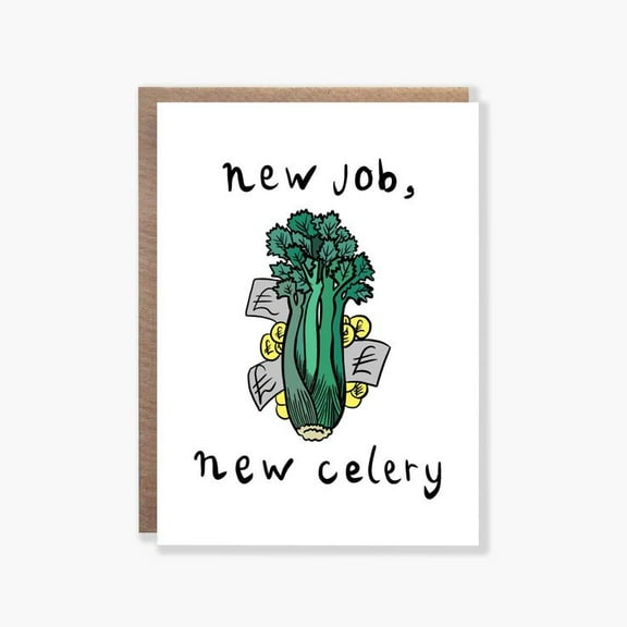 New Job New Celery Greeting Card – Fun and Quirky Congratulations Card for New Job, Promotion with Envelope – Perfect for Coworkers, Friends, and Family