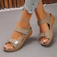 thumbnail image 6 of Xdegoge Wedge Sandals for Women Summer Hook and Loop Straps Metallic Hardware Platform Walking Shoes Open Toe Casual Beach Dressy Footwear Non Slip Sole Ladies Sandals, 6 of 6