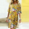 thumbnail image 2 of Dresses for Women Summer Ladies Closure Design Round Neck Short Sleeve Flower Prints Dress, 2 of 6