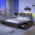 thumbnail image 2 of Gymax LED Bed Frame Full Size w/ Charging Station Upholstered Headboard 4 Drawers, 2 of 10
