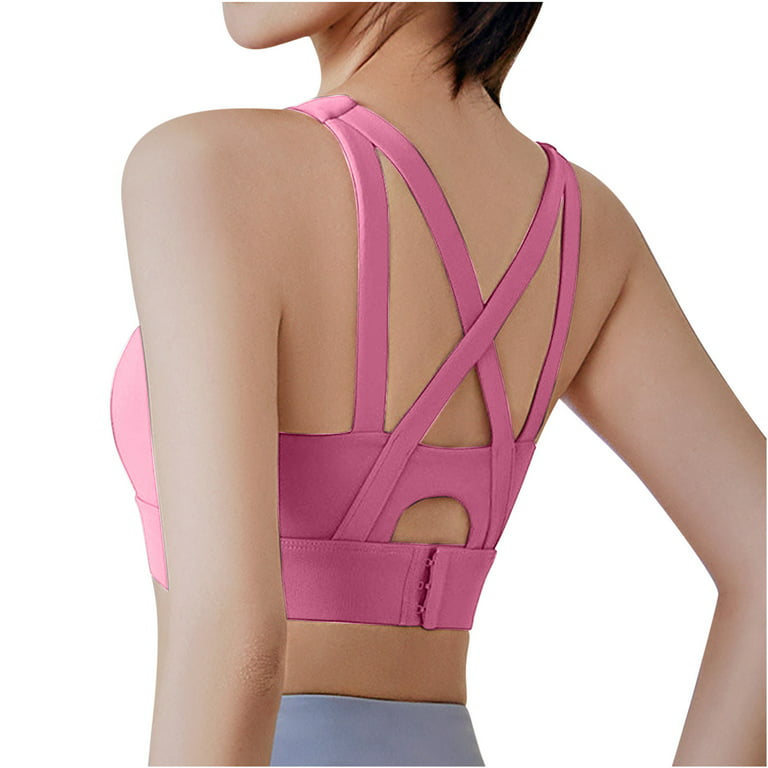 Womens Cross Back Sport Bras Padded Strappy Criss Cross Cropped Bras For  Yoga Workout Fitness Bras Backless Bra for Women (Pink, XXXL)